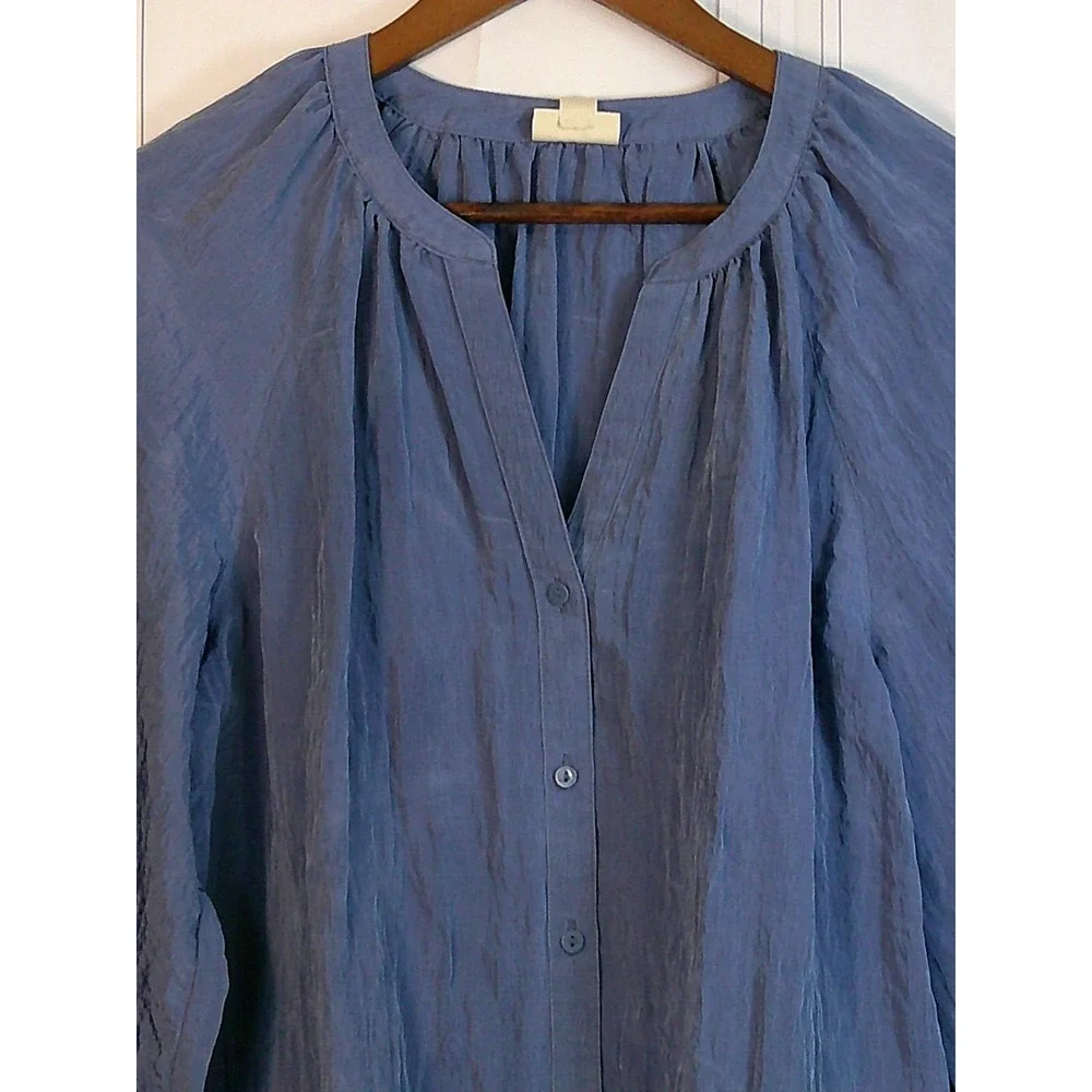 a.n.a. Blue Crinkled Polyester Long Sleeve Top Blouse-Large NWT/RTL $44 - Picture 3 of 11